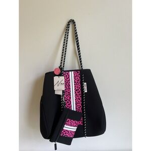 Jen & Co Neo Collective Neoprene Tote Bag NWT Animal Print Black Pink